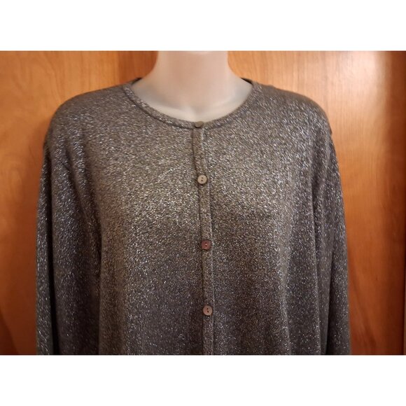 Liz Claiborne Size XL Silver Metalic dark gray glitter button cardigan sweater - Picture 2 of 4